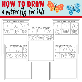 Preview of Learn How to Draw a Butterfly for Kids: Step by Step Tutorial + 5 Coloring Pages