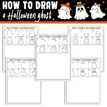 Preview of Learn How to Draw a Halloween Ghost: Step by Step Tutorial + 5 Coloring Pages