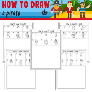 Preview of Learn How to Draw a Pirate Easy: Step by Step Tutorial + 5 Coloring Pages