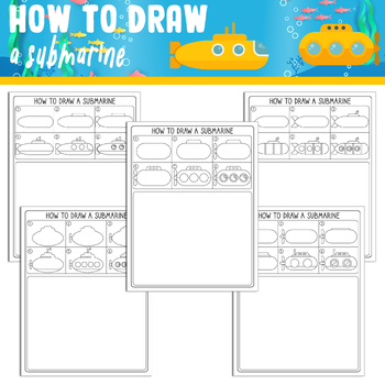 Preview of Learn How to Draw a Submarine for Kids: Step by Step Tutorial + 5 Coloring Pages