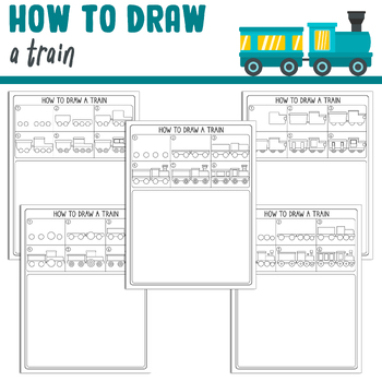 Preview of Learn How to Draw a Train Easy: Step by Step Tutorial, Includes 5 Coloring Pages