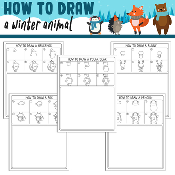 Preview of Learn How to Draw a Winter Animal: Step by Step Tutorial + 5 Coloring Pages