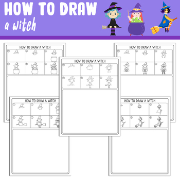 Preview of Learn How to Draw a Witch for Kids: Step by Step Tutorial + 5 Coloring Pages