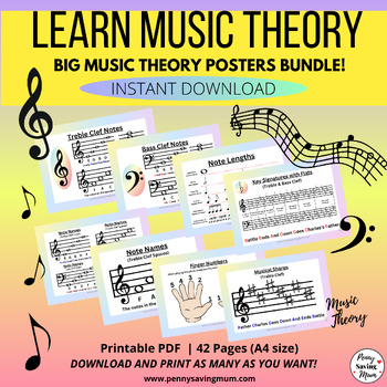 Preview of Learn Music Theory, Music Notation, Musical Flash Card Posters
