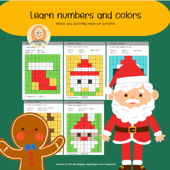 Preview of Learn Numbers and Colors - Winter and Christmas Math Art Activities - PDF File