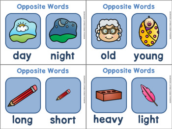 opposite words with pictures for kids
