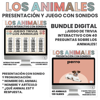 Preview of Learn Spanish | Animales | Digital Presentation | Game | Pronunciation | BUNDLE