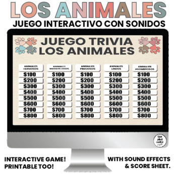 Preview of Learn Spanish | Animales | Interactive Game | Trivia | BOHO