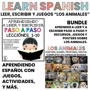 Preview of Learn Spanish | Leer | Escribir | Animales | Posters | Games | BUNDLE