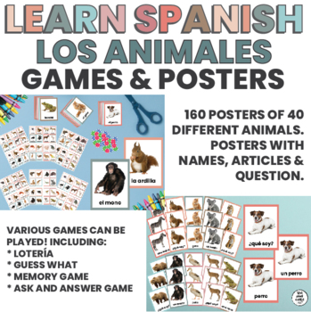 Preview of Learn Spanish | Posters | Games | Animales | BOHO