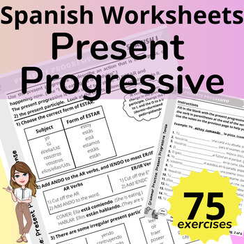 Preview of Spanish Present Progressive Tense Practice Worksheets & Conjugations Activities