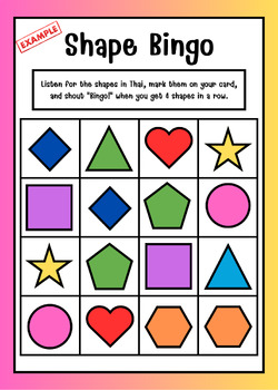 Preview of Learn Thai - Shape Bingo Game - Foreign language