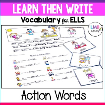 Preview of ESL Newcomer Activities: Action Words with Flash Cards and Writing