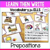 ESL Newcomer Activities, Prepositions Flash Cards and Writing