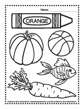 Learn Your Colors! - Orange - Coloring Page by Rebecca Burk Illustrations