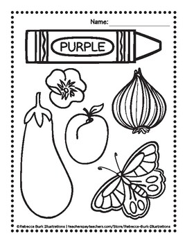 Learn Your Colors! - Purple - Coloring Page by Rebecca Burk Illustrations