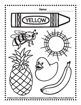 Learn Your Colors! - Yellow - Coloring Page by Rebecca Burk Illustrations