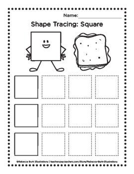 Tracing square shapes worksheet for kindergarten hi-res stock