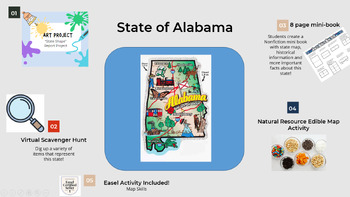 Preview of Learn about Alabama (mini book, scavenger hunt, projects and map skills)