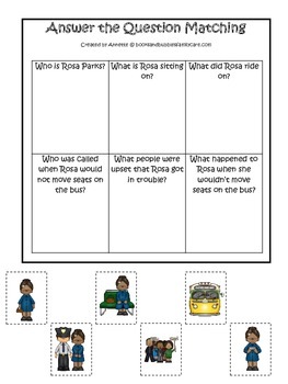 Preview of Learn about Rosa Parks. American history Answer the Question preschool game.