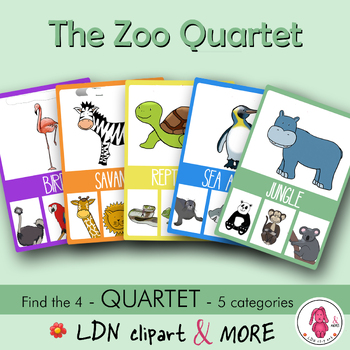 Preview of ZOO QUARTET game, easy prep! A fun activity with new words, print & go