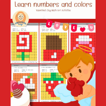 Preview of Learn numbers and colors-Valentine's Day Math Art Activities