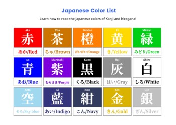 Preview of Learn the Colors of Japanese (Kanji & Hiragana & Colors)