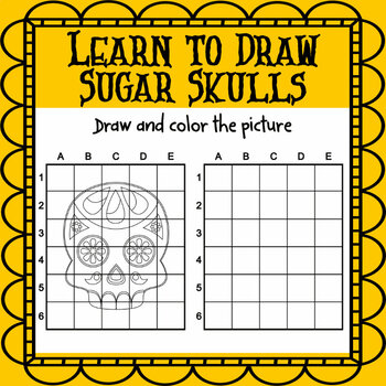 Preview of Learn to Draw Sugar Skulls for Halloween or Day of the Dead with grid method
