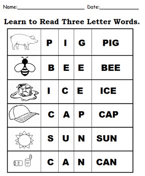Preview of Learn to Read Three Letter words 2