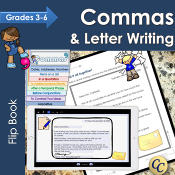 Preview of Learn to Use Commas with Interactive Flip Book & Letter Writing Culminating Task