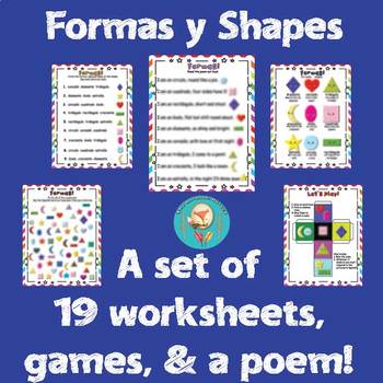 Preview of Formas Shapes Spanish Lesson! 19 worksheets of activities, games, poem,&poster!