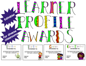 Preview of Learner Profile Awards: Editable and Diverse