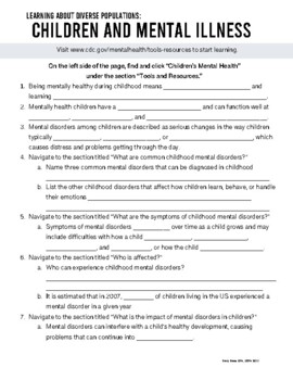 Preview of Learning About Diverse Populations: Children & Mental Illness Webquest (answers)