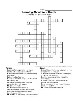 Preview of Learning About Your Health Crossword and Word Search
