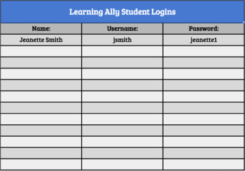 Preview of Learning Ally Student Login Tracker (Printable!)