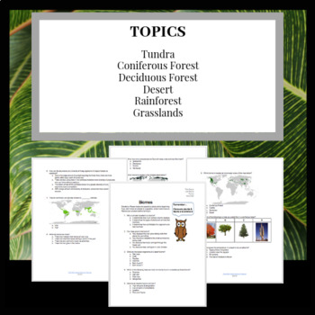 Learning Biomes: Worksheet, Test or Review Sheet | TpT