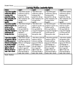 Preview of Learning Buddies Leadership Rubric