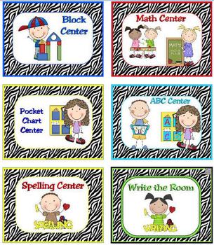Preview of Learning Center Signs and Labels Zebra Print