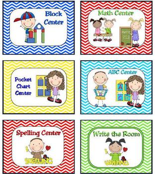 Preview of Learning Center Signs and Labels Chevron Print