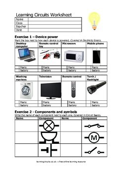 Preview of Learning Circuits Worksheet - electricity and circuits