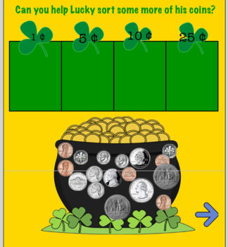 Preview of Learning Coins with  Lucky the Leprechaun! SMART board interactive notebook