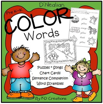 Preview of Color Words Activities for Kindergarten * Songs * Matching * Chart Cards