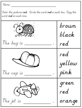 Color Words in Kindergarten Freebie by KD Creations | TPT