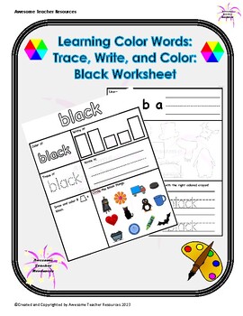 Preview of Learning Color Words: Trace, Write, and Color: Black Worksheet