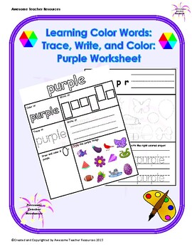 Preview of Learning Color Words: Trace, Write, and Color: Purple Worksheet