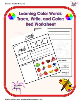 Preview of Learning Color Words: Trace, Write, and Color: Red Worksheet