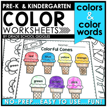 Preview of Color Words Worksheets: Learning Colors Practice & Kindergarten Coloring Sheets