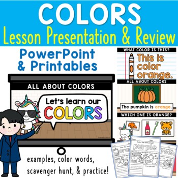 Preview of Learning Colors for Kindergarten PowerPoint and Colors Worksheet