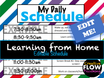 Preview of Online Learning Student Schedule Template Editable