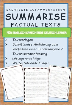 Preview of Learning German: Summarizing factual texts - Sachtexte zusammenfassen